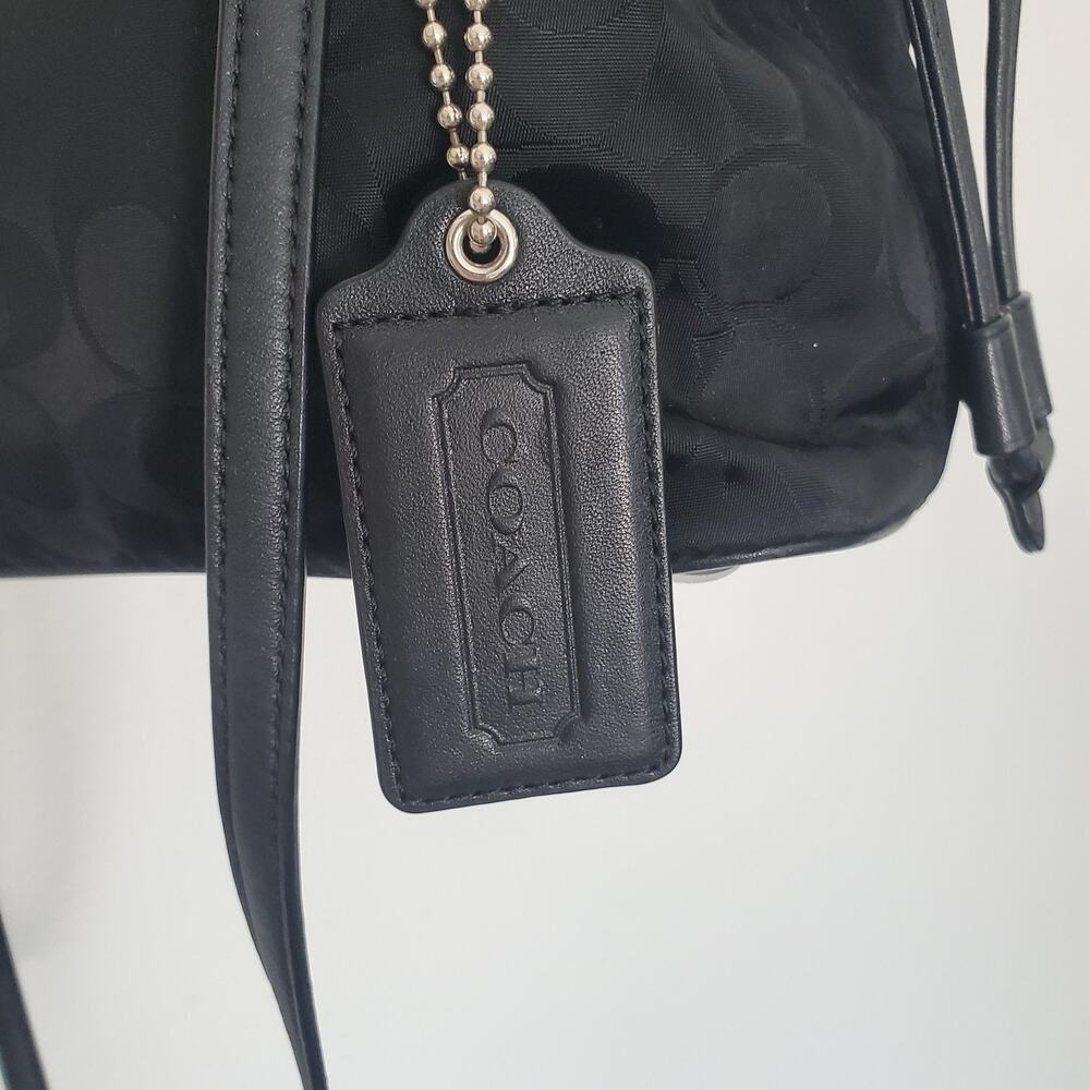Coach Mini Drawsting Carryall Bag Signature Black Logo Leather Crossbody Purse - Picture 4 of 14